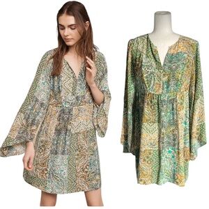 LN Anthropologie Floreat Amelie Silk Paisley Floral Print Kimono Mini Dress - 6